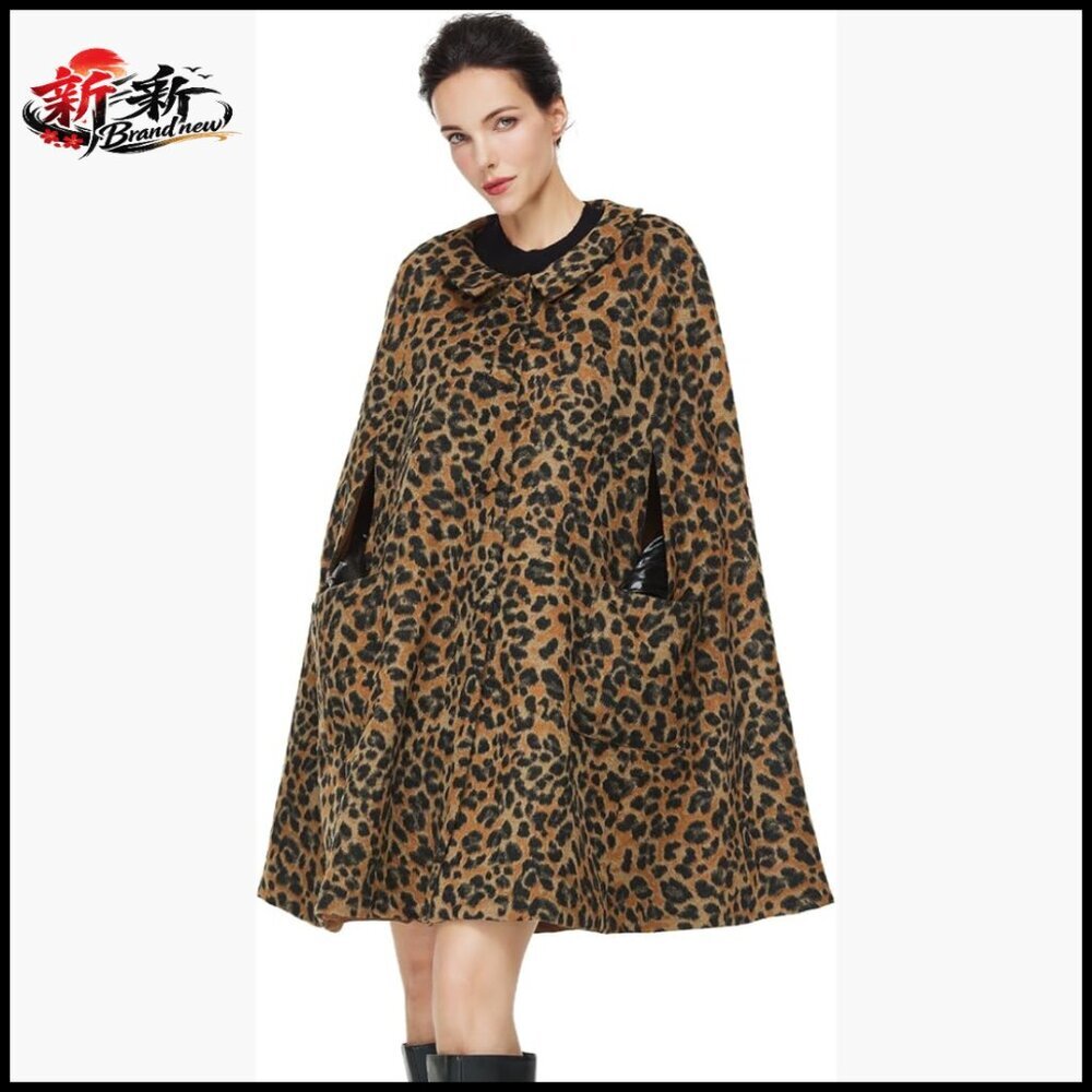 Wool Blend Cape Coat with Pockets Single-Breasted Pea Coat